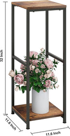 32 inch Tall Metal Wood Plant Stand, Tier Potted Plant Shelf for Indoor, Flower Pot Holder for Corner Living Room Patio Balcony Garden, Kitchen and Bathroom Display Rack, Brown