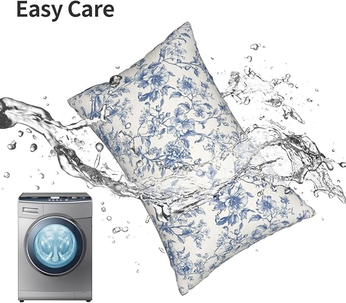 Blue Pillow Covers 12x20 Set of 2 Chinoiserie Blue and Cream Floral Throw Pillows Vintage Rustic Toile Flower Decorative Pillowcase Outdoor Chinoiserie Decor Lumbar Cushion Case for Couch Bed