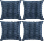 Fancy Homi 4 Packs Dusty Blue Decorative Throw Pillow Covers 22x22 Inch for Living Room Couch Bed Sofa, Rustic Farmhouse Boho Home Decor, Soft Plush Striped Corduroy Square Cushion Case 55x55 cm