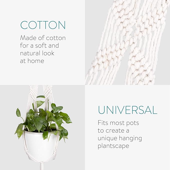 Navaris Macrame Plant Hangers (Set of 5) - Macrame Plant Hanger Set Cotton Pot Holder for Hanging Plants Indoor Outdoor - Pack with 5