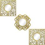 3 Pack Gold Sunburst Mirrors for Wall Decor Circle Flowers Mirrors Decorative Gold Hanging Wall Art Flowers Mirror for Home Living Dinning Room Bedroom Bathroom Boho Decoration Art(Vintage)