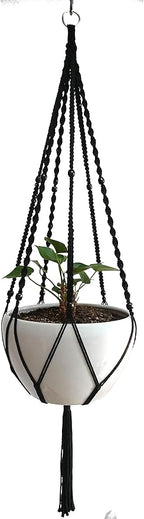 Plant Hanger Macrame Cotton 6 Legs 51 Inches in Tan and Green Color for Indoor Outdoor, Living Room, Kitchen, Deck, Patio, High and Low Ceiling with Size of 10-12 inches Without The Pot (Black)