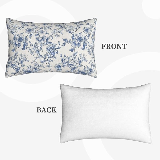 Blue Pillow Covers 12x20 Set of 2 Chinoiserie Blue and Cream Floral Throw Pillows Vintage Rustic Toile Flower Decorative Pillowcase Outdoor Chinoiserie Decor Lumbar Cushion Case for Couch Bed