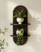Bamworld Boho Wall Decor Plant Wall Shelf Mid Century Modern Decor Hanging Plant Shelf 2-Tier Wooden Floating Shelves for Home Bathroom Bedroom Living Room Office Holding Planter Decoration Walnut