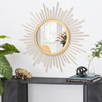 Large Gold Spoked Sunburst Wall Mirror Boho Home Decor Round Wall Art Mirror Modern Metal Mirrors for Wall Living Room Vanity Bathroom Bedroom Hallway Balcony Entryway 20"