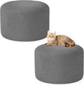 2PCS 20 * 20 * 12inch Unstuffed Ottoman Pouf Cover Unfillable Pouf Cover Foot Rest with Storage Corduroy Round Foot Stool Covers for Living Room Bedroom Home Decor,Grey