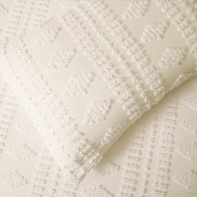 Tufted Pillow Shams Standard Ivory Set of 2 Boho Pillowcases Shabby Chic Decorative Textured Poms Cream Diamonds Moroccan Embroidery Farmhouse 20x26