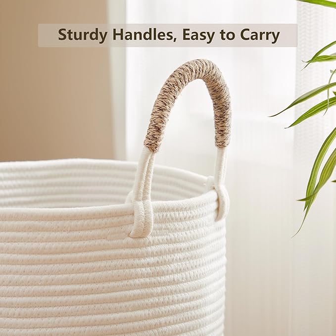 80L Large Hamper Laundry Basket Tall Woven Rope Clothes Hamper Blanket Basket in Living Room Bathroom Bedroom Brown 16"L x 16"W x 22"H
