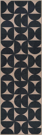 Lahome Modern Geometric Easy Jute Runner Rug 2.5x8 for Hallway, Washable Non Skid Carpet Runners 8ft, Neutral Boho Semi-Circle Outdoor Mats for Deck Entry