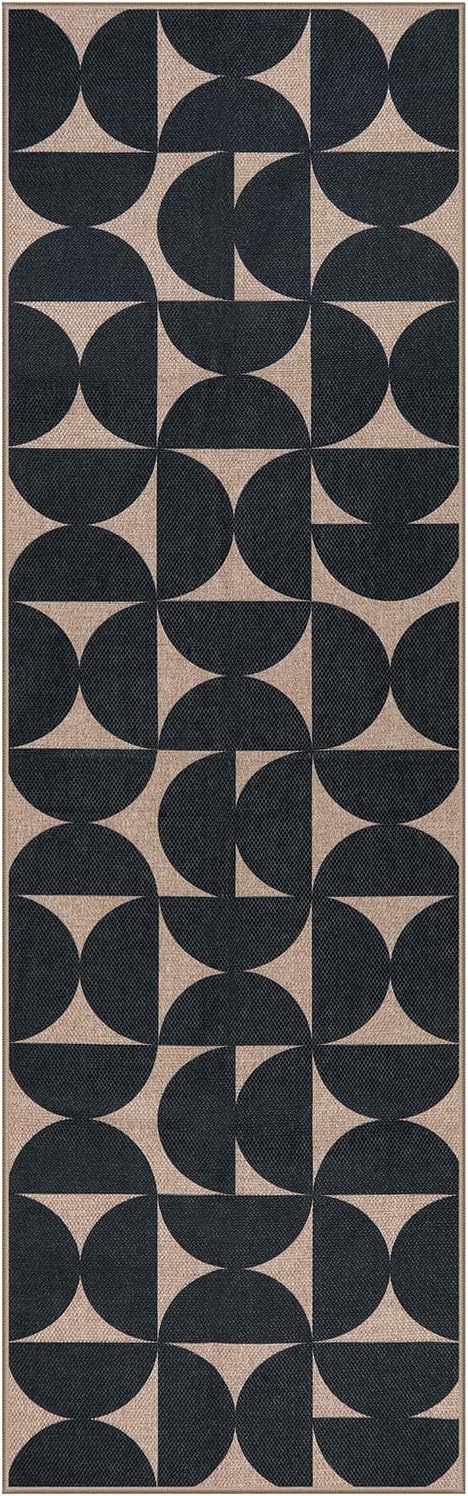 Lahome Modern Geometric Easy Jute Runner Rug 2.5x8 for Hallway, Washable Non Skid Carpet Runners 8ft, Neutral Boho Semi-Circle Outdoor Mats for Deck Entry