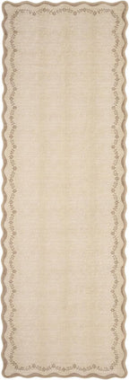 GarveeHome 2x6 Scalloped Washable Runner Rug for Kitchen, Soft Tan Jute Hallway Runner Non Slip Entryway Rug Farmhouse Thin Laundry Mat Stain Resistant Carpet for Bedroom Bathroom Beside Rug