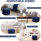 Tiita Round Stuffed Pouf Ottoman, Stripe Faux Fur Poufs with Foam Chunk Filling, Furry and Fluffy Pouf 21×21×12 inch Foot Stool Storage Ottoman,Puff Office Foot Rest for Couch Living Room, Navy Blue