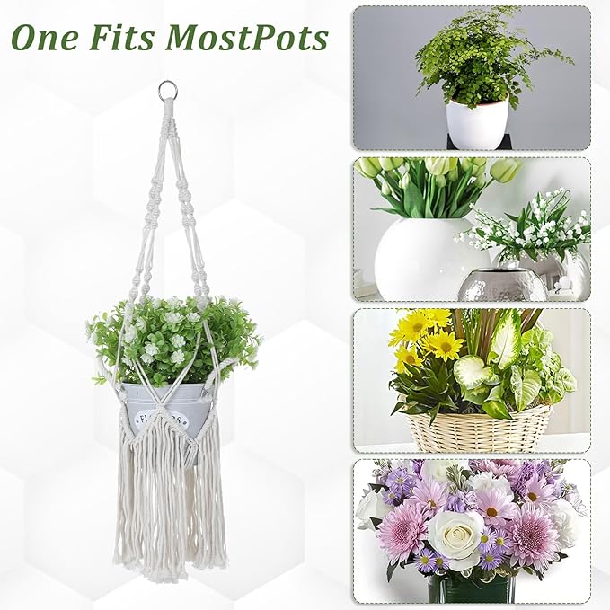 6 Pack Macrame Plant Hangers, 6 Sizes Plant Hangers Indoor with Hooks Boho Hanging Planters Set Hangings Planter Basket Wall Plants Hanger for Boho Home Decor (33.8"/34.4"/44.4" /46.4"/48.8"/63.7")