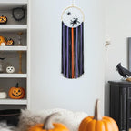 EOBTAIN Halloween Macrame Wall Hanging,Spider Web Dream Catchers,Black Purple and Orange Tassels Pure Cotton Cord Textile Wall Art,Halloween Decorative Woven Tapestry for Home Decor,9.8x32.8 Inch