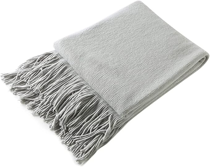 Homiest Decorative Knitted Throw Blanket with Fringe - Lightweight Acrylic Knit Blanket Soft & Cozy Tassel Blanket for Couch Sofa Bed - Light Grey, 60 x 80 Inch