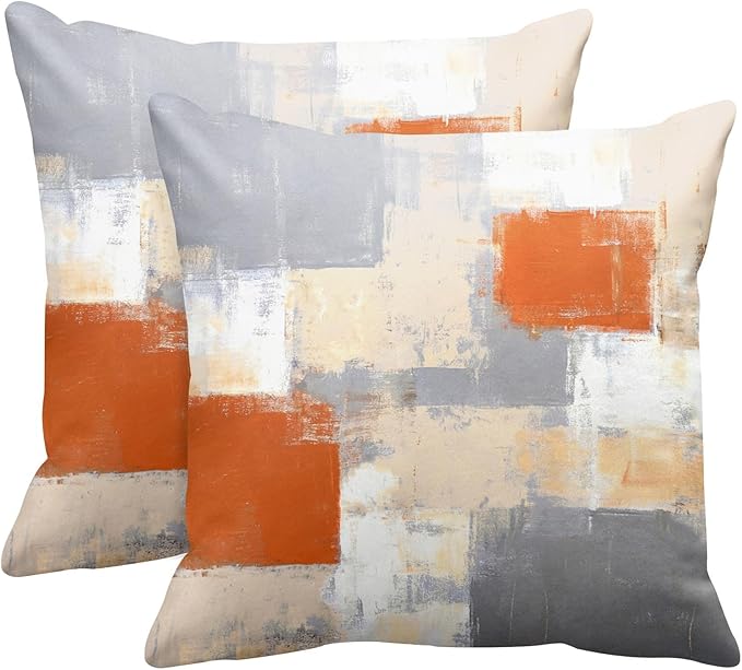 Britimes Throw Pillow Covers Modern Home Art Decor, 18 x 18 Inches Set of 2 Pillow Cases Decorative, Abstract Oil Painting Pillowcases for Bedroom, Living Room, Cushion Couch Sofa, Beige Orange