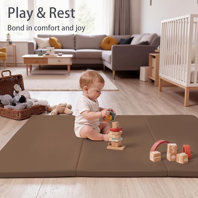 Foam Baby Play Mat: PU Leather Waterproof Kids Trifold Floor Playmat - Large Play Mat for Playpen Fodable Mattress Soft Toddler Mattress Infant Cushion for Preschool