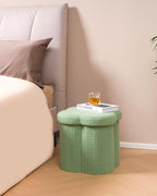 B FSOBEIIALEO Storage Ottoman Cube, Flowers Shaped Ottomans with Storage Foot Stool Footrest, Boucle Ottoman Seat for Dorm Room, Faux Teddy Fur, Green 15"x15"x15"