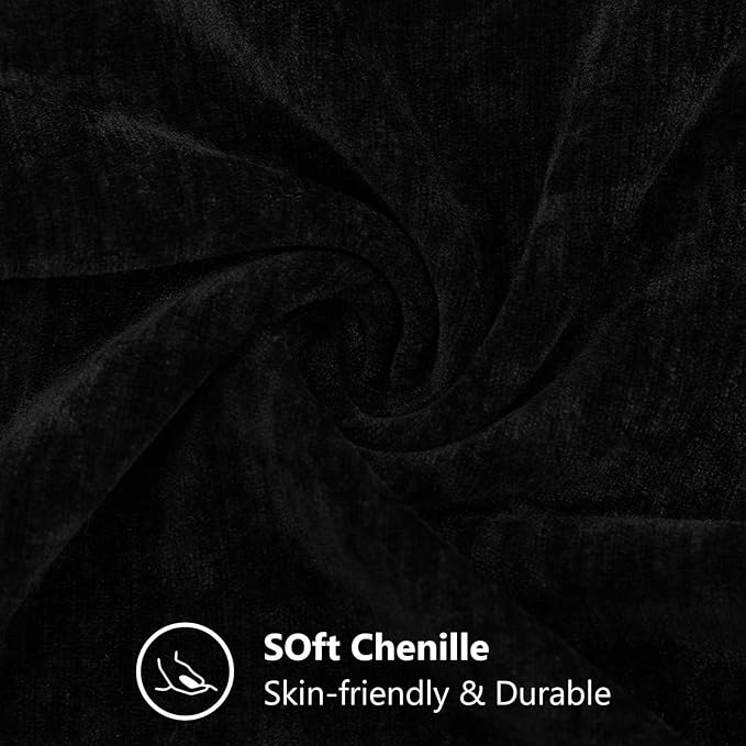 decorUhome Chenille Black Spring Throw Pillow Covers 20x20 Inch Set of 2, Decorative Soft Couch Pillow Covers Solid Dyed Accent Farmhouse Neutral Square Pillow Cases for Sofa