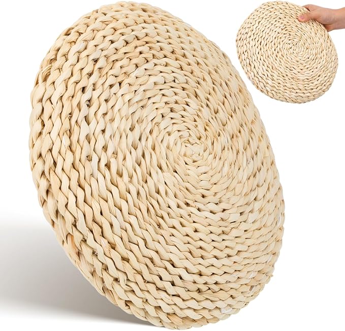 Hand-Woven Round Meditation Cushion Set 3 Pcs Japanese Floor Pillows for Yoga Comfortable Sitting Cushions for Living Room and Dining Room
