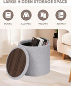 B FSOBEIIALEO Ottoman with Stroage, Boucle Round Storage Ottoman with Tray,Foot Rest Stool for Dorm Room, Living Room Grey, 16.93"x16.93"x17.72"