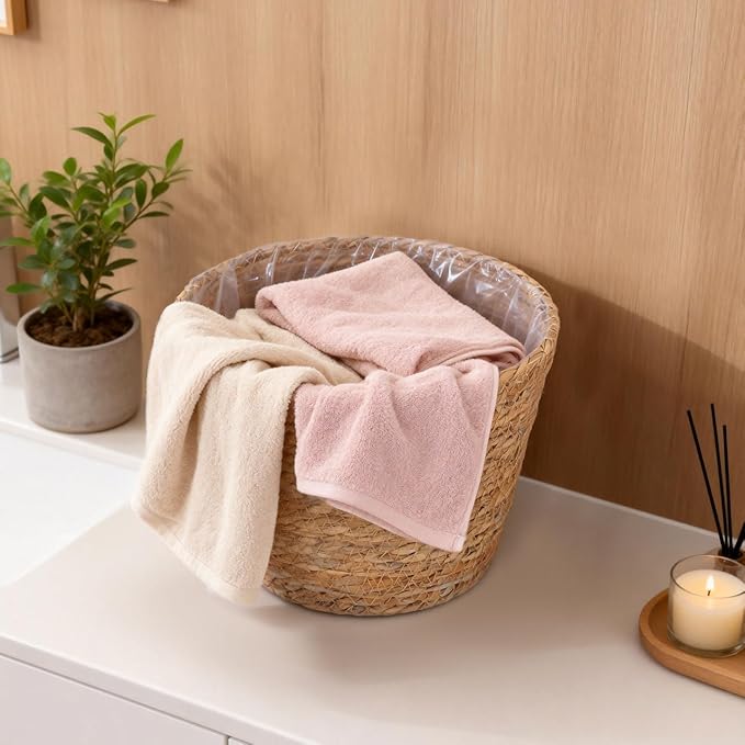 Healifty Woven Plant Baskets with Liner: 2Pcs Round Wicker Seagrass Planter Pots Rattan Straw Baskets Covers for Indoor Outdoor Flower Plants Rustic Home Farmhouse Garden Decor 9.05 X 9.05 X 6.49''