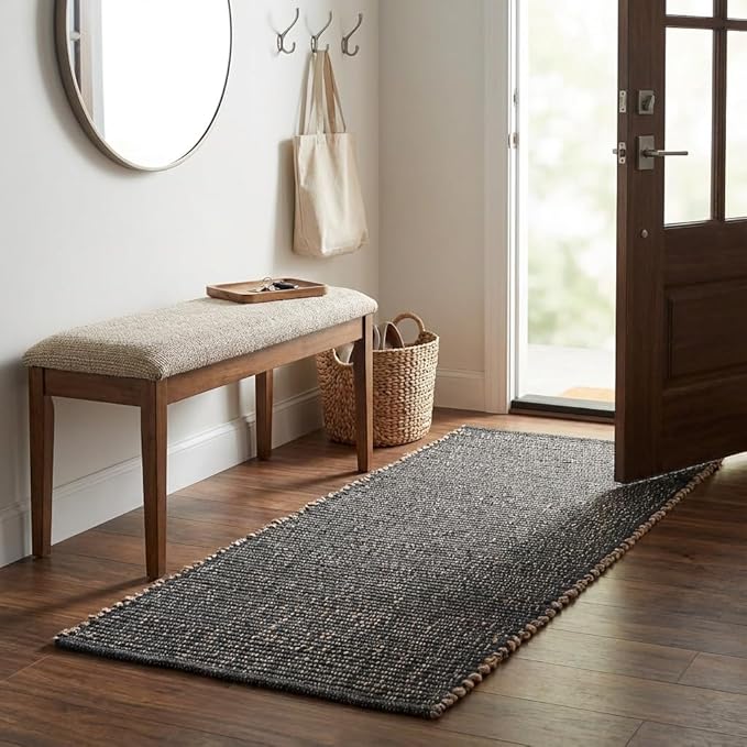 Charcoal Gray 2X4 Jute Rug Braided Construction - Farmhouse Woven Carpet - Mid-Century Modern Floor Covering for Entryway or Kitchen, 2' x 4'
