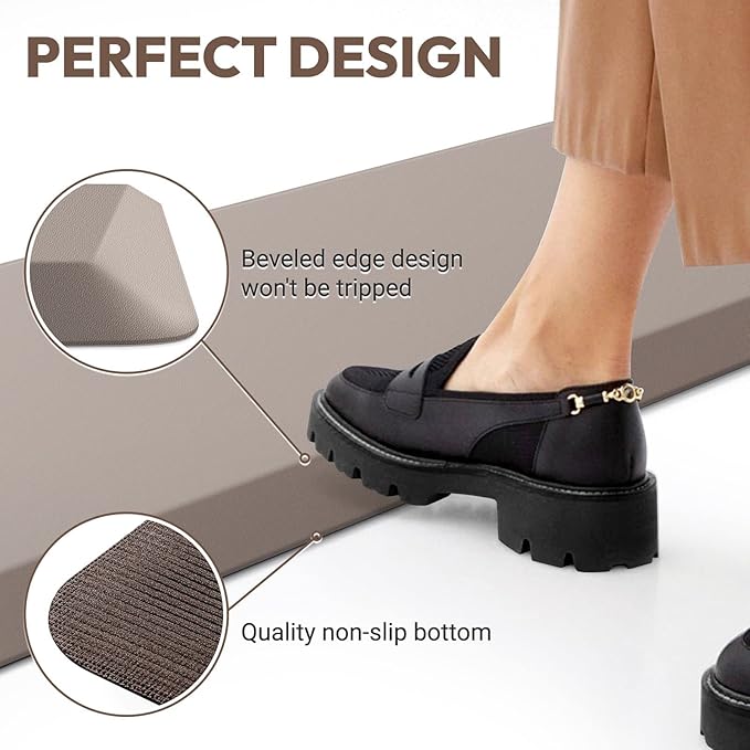 4/5 Inch Thick Kitchen Mat - Cushioned Anti Fatigue Mats for Kitchen Floor - Easy to Clean, Waterproof, Non-Slip Kitchen Rug for Sink, Office, Kitchen (24''x70'' Khaki)