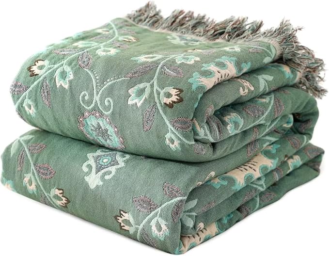 Boho Throw Blanket for Bed 100% Cotton Ultra Soft Rustic Quilt Spring Blanket Floral Printed Farmhouse Decor Bed Blankets,60"x80" All Season Rustic Throw for Sofa Couch Chair
