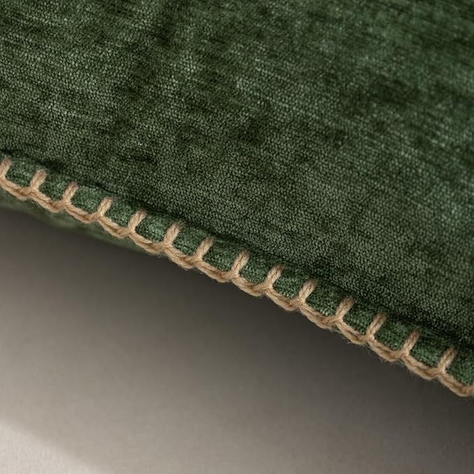 Decorative Green Throw Pillow Covers Pack of 2, 18x18 in Chenille Soft Pillow Covers with Stitched Edge, Farmhouse Neutral Euro Decorative Pillows for Bed Couch Sofa Home Decor
