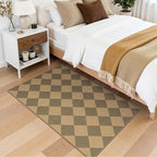 Lessymo Checkered Entryway Rug 3x5, Easy Jute Washable Area Rugs for Living Room Outdoor Patio, Non Slip Indoor Door Mat Farmhouse Neutral Carpet for Guestroom Foyer Backyard, Diamond Brown/Beige