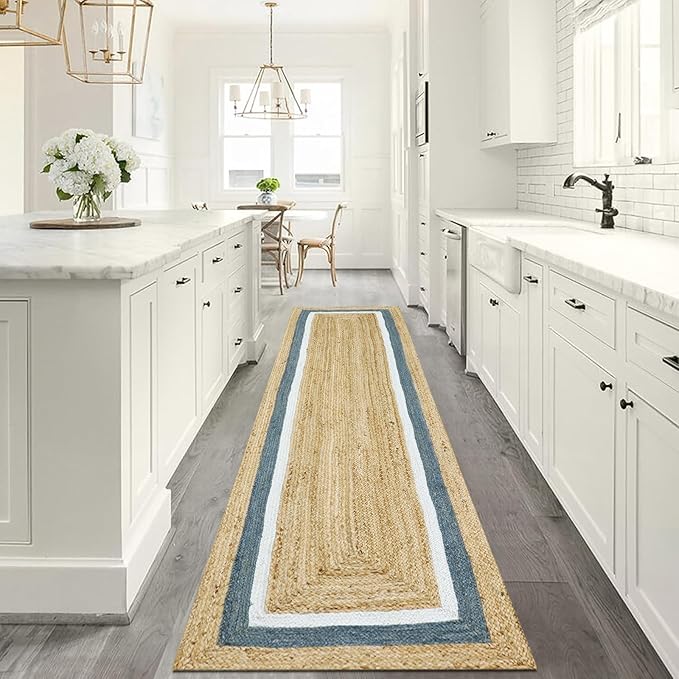 Heavy Material Hand Braided Jute Rug 4x15 Kilim Runner Natural Jute Beige Multi Hand Woven Rug Flatweave Runner Indoor Outdoor Rugs for Bedside Corridor Kitchen Balcony