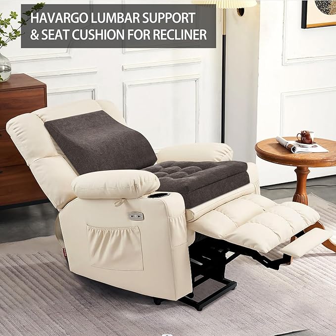 HAVARGO Recliner Cushions for Elderly with Lumbar Support, Patent Design 20x20x4 Inch Thick Chair Cushion Soft Tufted Dual Layer Booster Seat Cushions for Seniors Recliner Risers Taupe 1 Set