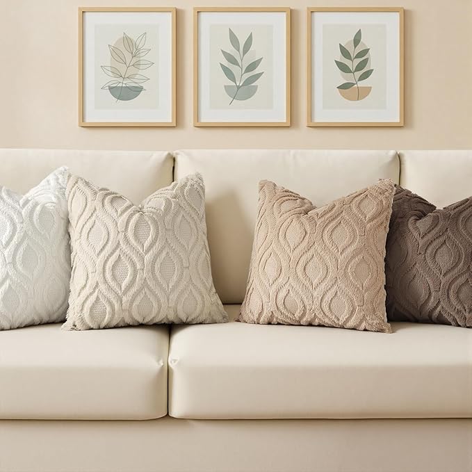 decorUhome Cozy Textured Euro Sham Throw Pillow Covers 22x22 Inch Set of 2, Soft Plush Faux Wool Light Brown Accent Couch Pillow Covers for Modern Farmhouse Sofa Bed Living Room