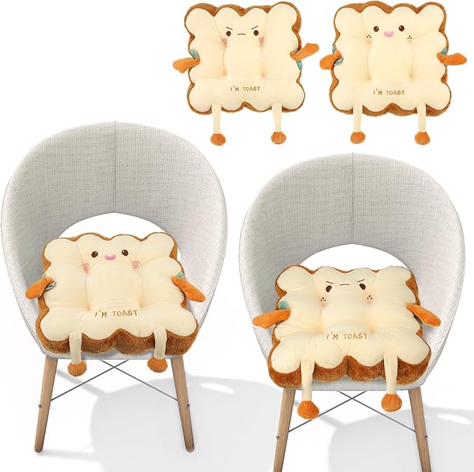 Kigley 2 Pcs Cute Chair Cushion Bread Pillow Toast Seat Cushion Bread Plush Pillow Cushions Memory Foam Kawaii Office Desk Chair Car Accessories Food Pillows Gift for Birthday Sofa Bedroom Home Decor