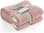WRENSONGE Striped Throw Blanket, Pink Soft Cozy Fluffy Warm Hand Made Throw Blankets for Couch, Sofa, Chair, Bed, Camping, Picnic, Travel Lightweight Bed Blanket - 60"*80"