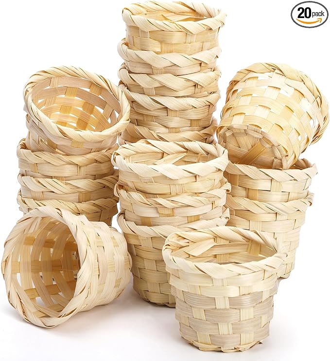 Fasmov 20 Pack Mini Bamboo Woven Baskets, 2.4 x 3 InchMini Wood Wicker Storage Bins for Desktop Organization, Round Flower Baskets, Clutter Organizer Basket, Tiny Woven Basket for Crafts