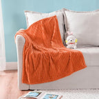 MIULEE Burnt Orange Fleece Blanket, Durable Plush Fuzzy Extra Soft Warm Cozy Striped Flannel Fall Throw Blanket for Couch Sofa Bed 30"x40"