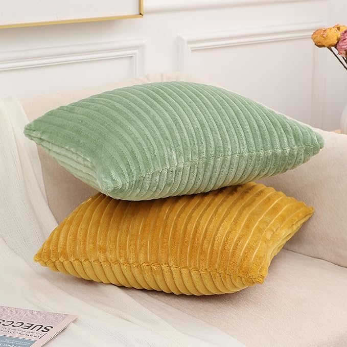 Simmore Decorative Spring Euro Sham Throw Pillow Covers 26x26 Set of 2, Soft Natural Plush Flannel Double-Sided Fluffy Couch Pillow Covers for Sofa Living Room, Sage Green