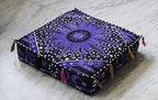 ICC Large Square Cotton Mandala Cushion Cover Hippie Ottoman Pouf Cover Daybed Floor Pillow Cover with Heavy Duty Zipper Seating Ottoman Poufs Dog-Pets Bed (Purple Burning Sun, 18" Square)