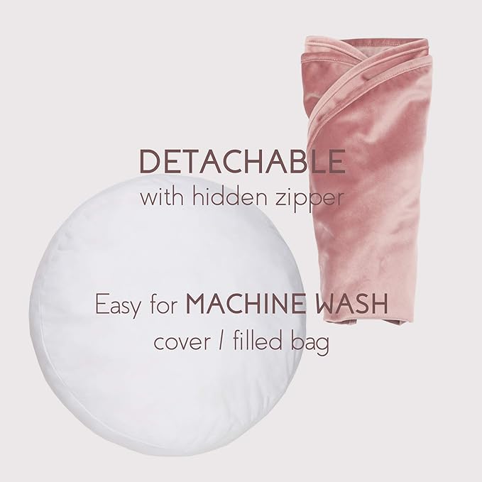 Velvet Floor Pillows Round Chair Cushion Couch Throw Pillow Soft Pouf Seat Mattress Bean Bag for Reading Nook Play Room (25.6", Dusty Rose)