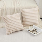 Pallene Faux Fur Plush Throw Pillow Covers 26x26 Set of 2, Luxury Soft Fluffy Striped Decorative Pillow Covers for Sofa, Couch, Living Room, Apricot