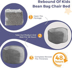 MAXYOYO Kids Bean Bag Chair Bed, Convertible Children Chair to Floor Mattress with Filler, Faux Fur Bean Bag Bed Stuffed Child Sofa Couch for Girl Boy Sleeping, Machine Washable Cover, Grey