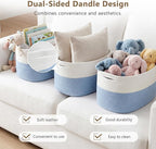 Cotton Rope Storage Basket, 15x10x9 Inches, Woven Basket for Shelves, Clothes, Towels, Books, and Laundry, White Blue (1 Pack)