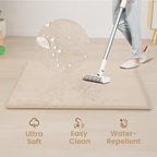 Baby Play Mat for Floor,1.3" Thick Elasti-Foam 50"×50" Playpen Mat for Tummy Time,Water Repellent Soft Coral Velvet for Toddler,Infant,Kids,Non-Slip Backing Safe for Crawling(Beige)