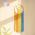 LB Boho Colorful Crystal Macrame Wall Hanging Boho Dream Catcher Yellow Hand Woven Leaf Tapestry Art Modern Aesthetic Tassel Wall Decor for Home, Bedroom, Living Room