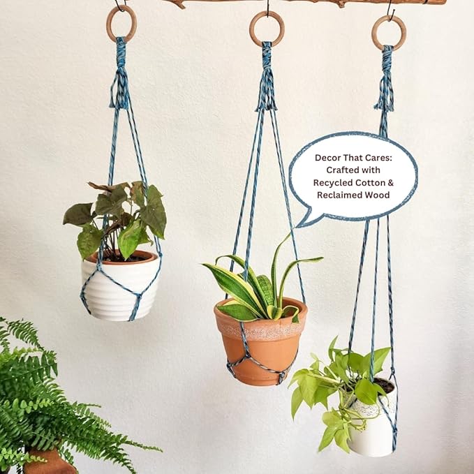 Set of 3 Macrame plant hanger for pots 4-10” live plants indoor and outdoor decor hanging plant holder Boho décor Plant stand Indoor plant shelf for Hanging planter for plant pots (Coastal Breeze)