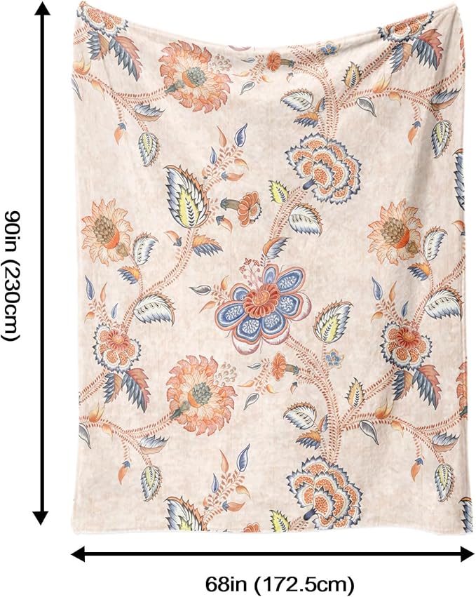 Boho Floral Throw Blanket, Bohemian Soft Cozy and Warm Couch Blankets Gift for Flower Lover, Decorative Blankets for Sofa Couch Bed, White Yellow 50×60 inches