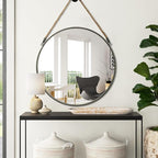 POZINO Large Round Rope Mirror, 30 Inch Circle Farmhouse Mirror, Hanging Mirror for Bathroom Bedroom Living Room Entryway Home Decor, Grey