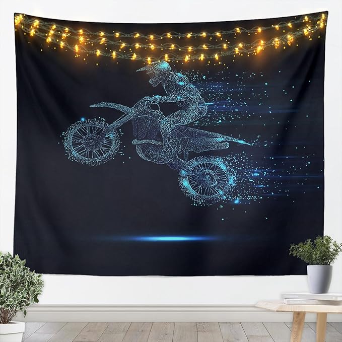 Erosebridal Boy Dirt Bike Tapestry Motocross Rider Wall Hanging Motorbike Sport Game Wall Blanket Motorcycle Extreme Sport Bedroom Decor Medium 59x59